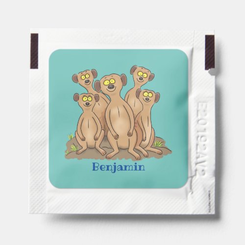 Funny meerkat family cartoon illustration hand sanitizer packet