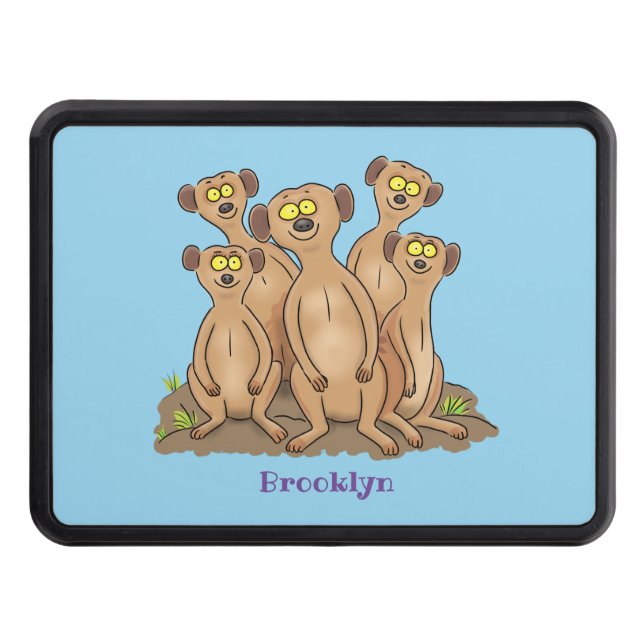 Funny meerkat family cartoon illustration hitch cover (Front)