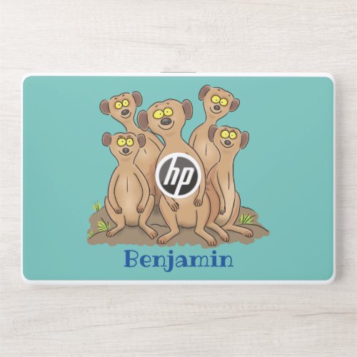 Funny meerkat family cartoon illustration HP laptop skin