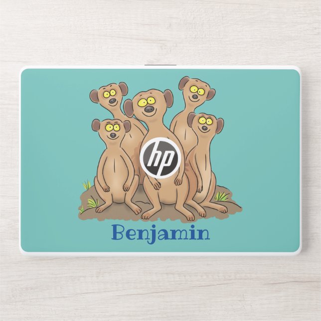 Funny meerkat family cartoon illustration HP laptop skin (Front)