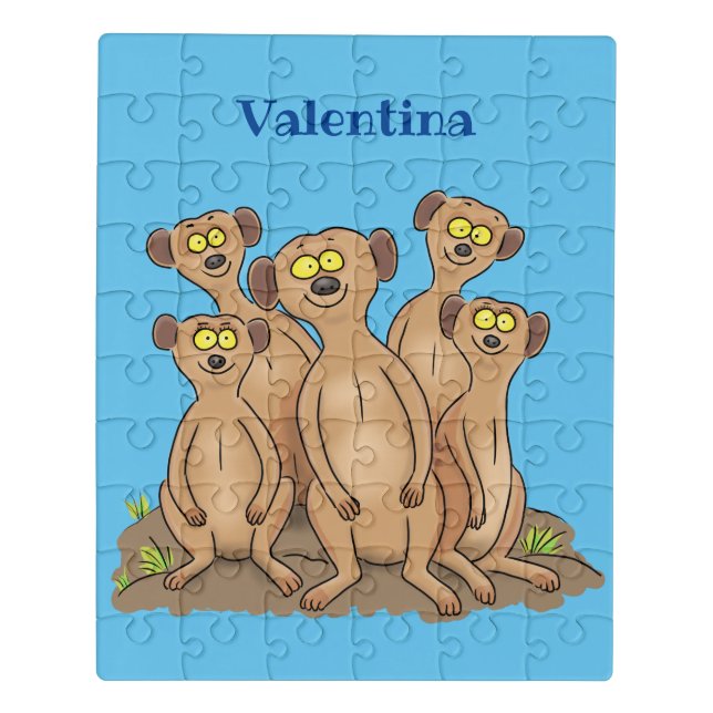 Funny meerkat family cartoon illustration jigsaw puzzle (Puzzle Vertical)