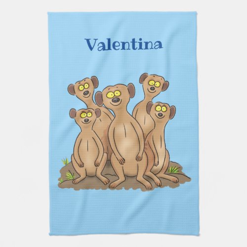 Funny meerkat family cartoon illustration kitchen towel