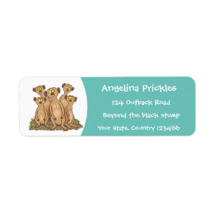 Funny meerkat family cartoon illustration label