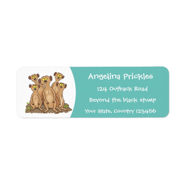 Funny meerkat family cartoon illustration label (Front)