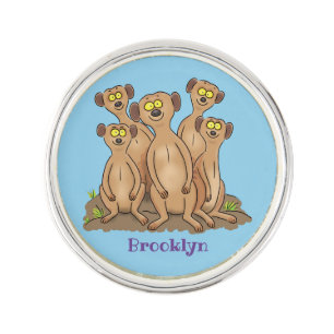 Funny meerkat family cartoon illustration lapel pin