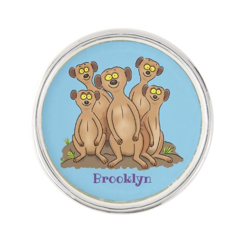 Funny meerkat family cartoon illustration lapel pin