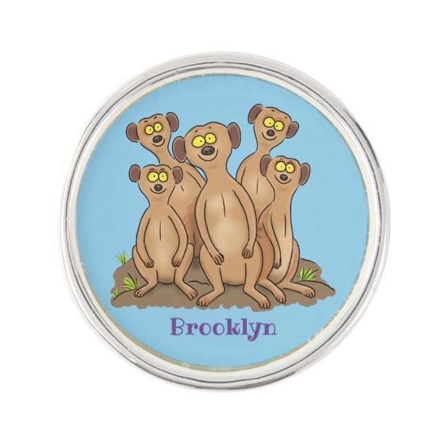 Funny meerkat family cartoon illustration lapel pin (Front)