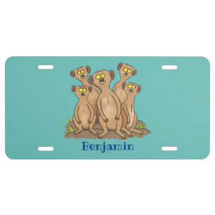 Funny meerkat family cartoon illustration license plate