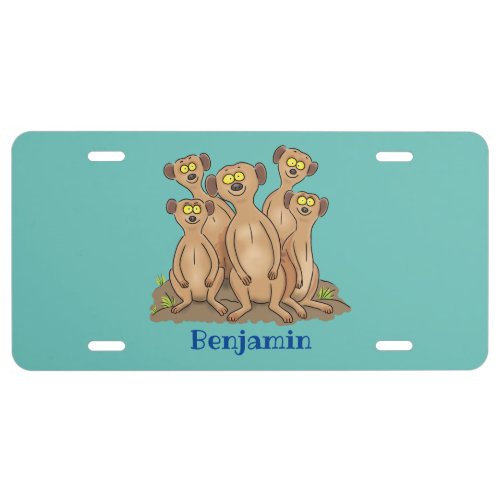Funny meerkat family cartoon illustration  license plate