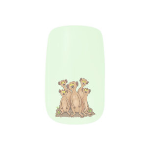 Funny meerkat family cartoon illustration minx nail art