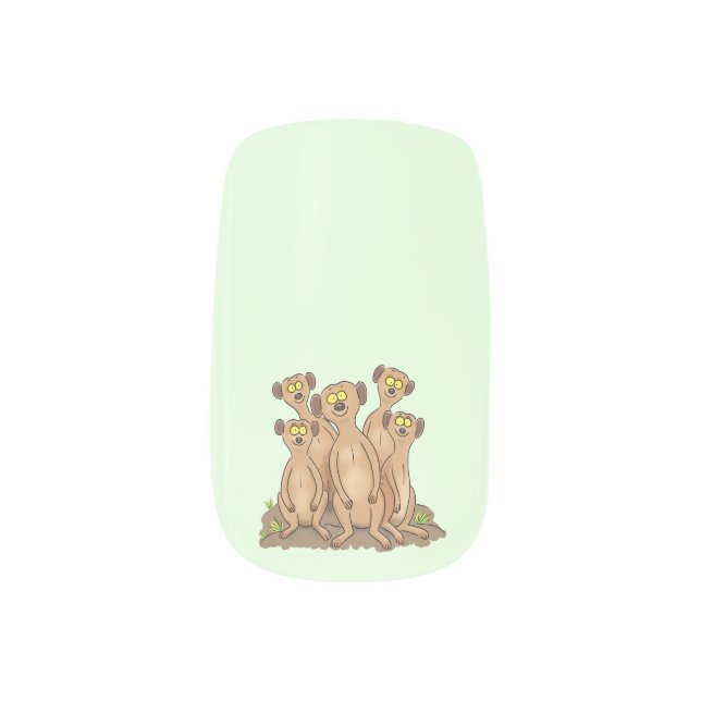Funny meerkat family cartoon illustration minx nail art (Left Thumb)