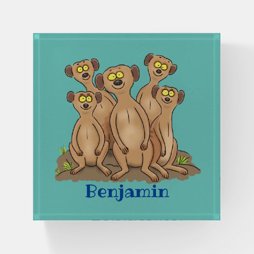 Funny meerkat family cartoon illustration paperweight