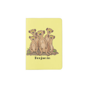 Funny meerkat family cartoon illustration passport holder