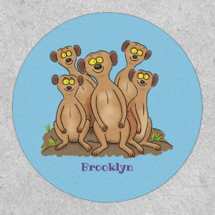 Funny meerkat family cartoon illustration patch