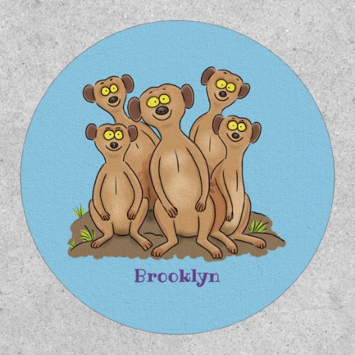 Funny meerkat family cartoon illustration patch