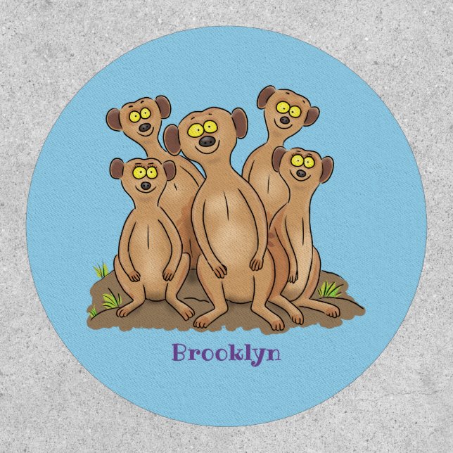 Funny meerkat family cartoon illustration patch (Front)