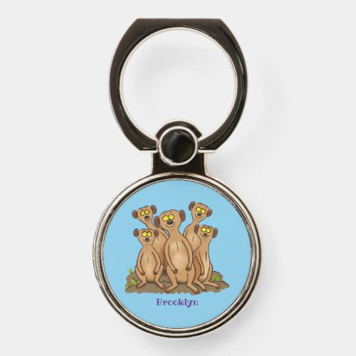 Funny meerkat family cartoon illustration phone ring stand