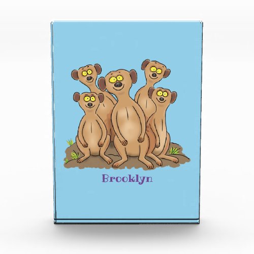 Funny meerkat family cartoon illustration photo block