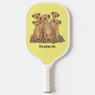 Funny meerkat family cartoon illustration pickleball paddle
