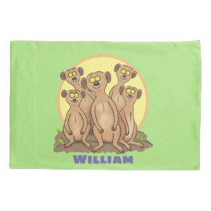 Funny meerkat family cartoon illustration pillow case