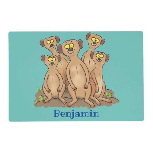 Funny meerkat family cartoon illustration placemat