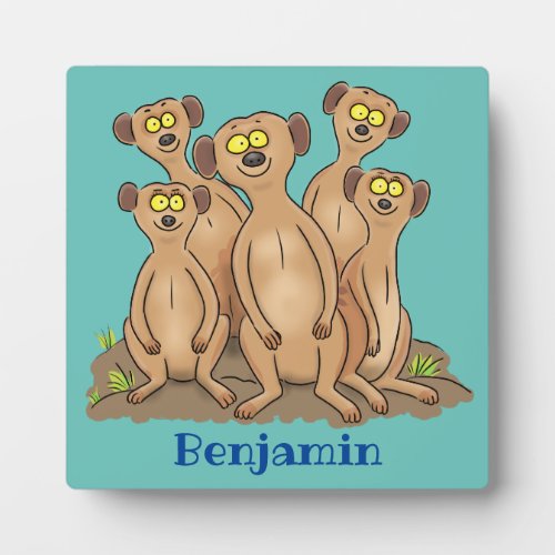 Funny meerkat family cartoon illustration plaque