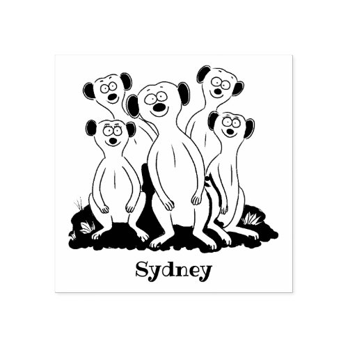 Funny meerkat family cartoon illustration rubber stamp