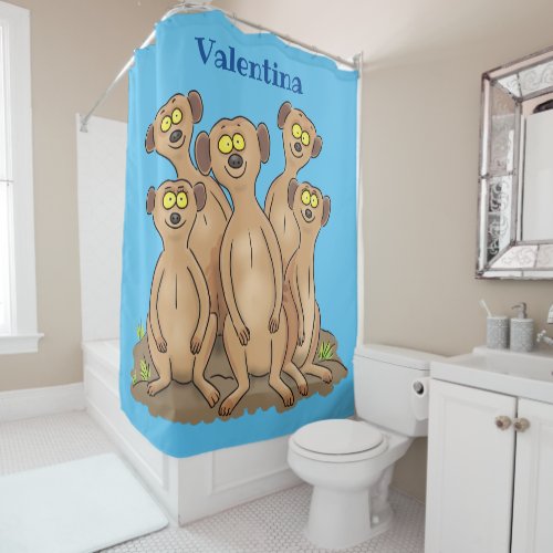 Funny meerkat family cartoon illustration shower curtain