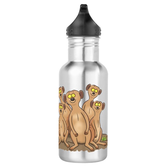 Funny meerkat family cartoon illustration stainless steel water bottle (Right)