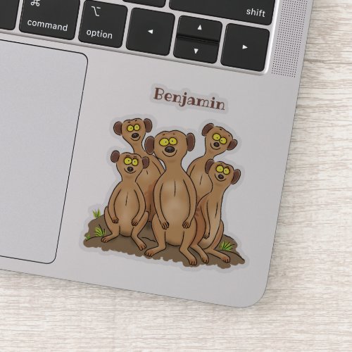 Funny meerkat family cartoon illustration sticker