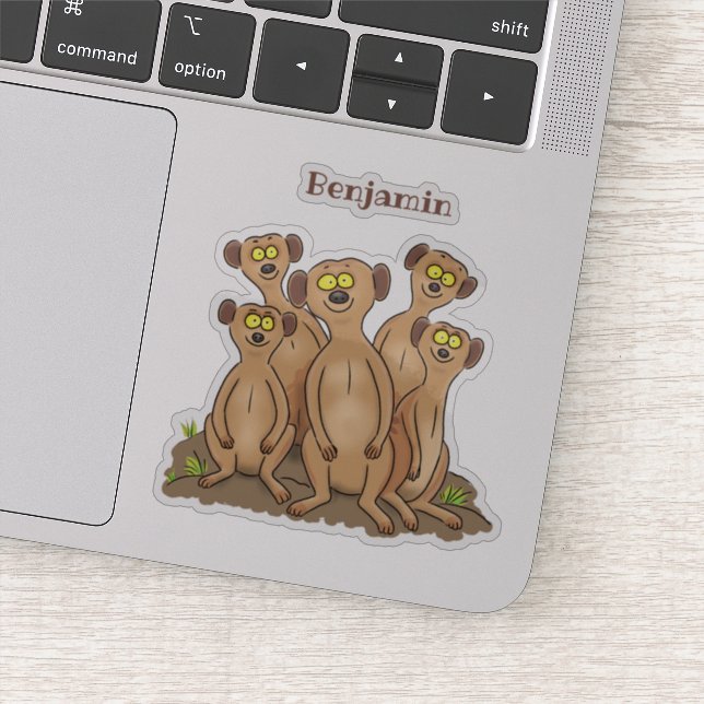 Funny meerkat family cartoon illustration sticker (Detail)