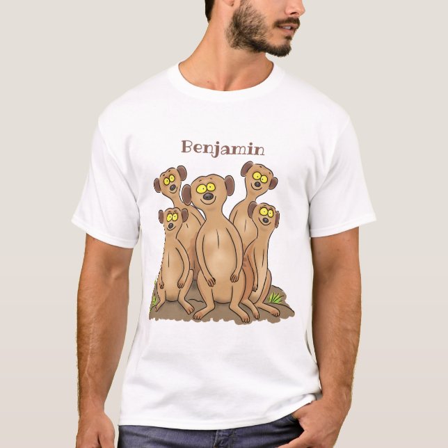 Funny meerkat family cartoon illustration T-Shirt (Front)
