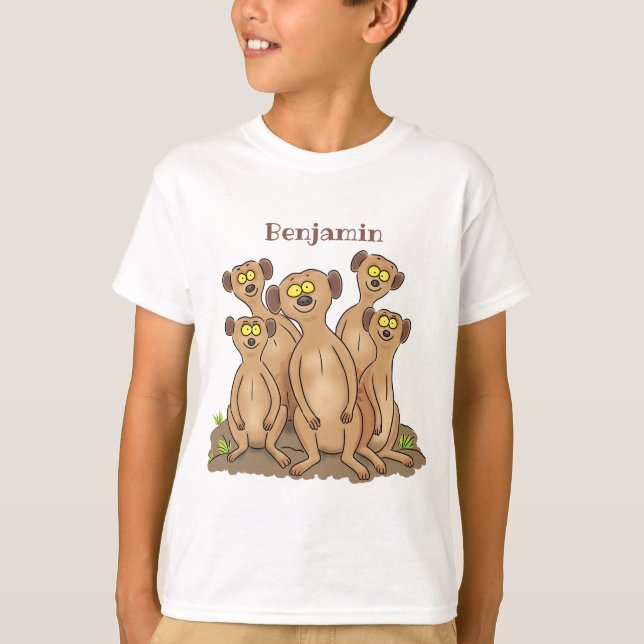 Funny meerkat family cartoon illustration T-Shirt (Front)
