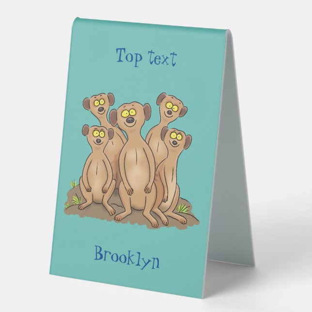 Funny meerkat family cartoon illustration table tent (Front)