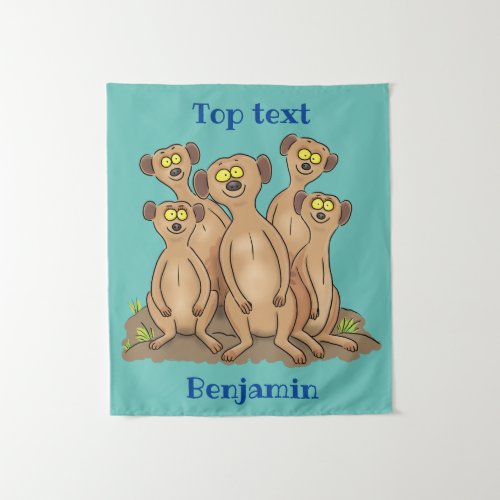 Funny meerkat family cartoon illustration tapestry