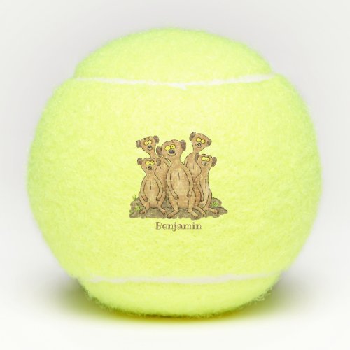 Funny meerkat family cartoon illustration tennis balls