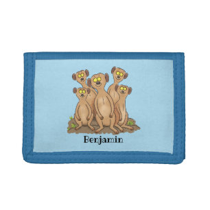 Funny meerkat family cartoon illustration trifold wallet