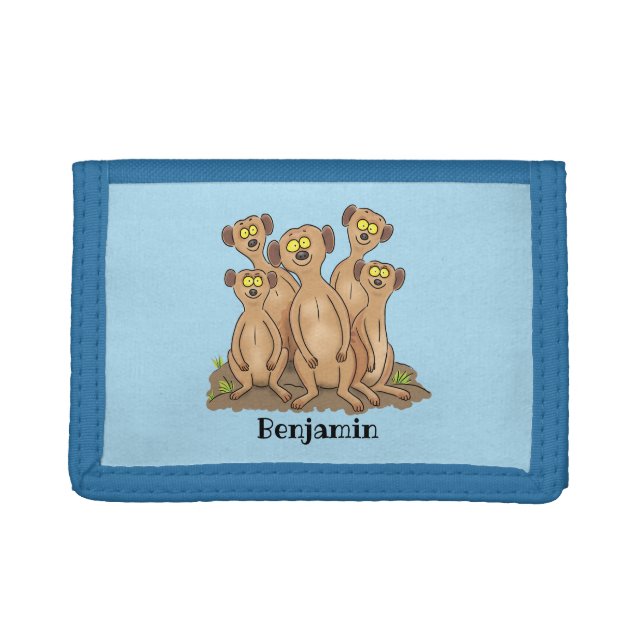 Funny meerkat family cartoon illustration trifold wallet (Front)