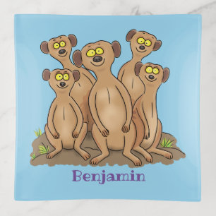 Funny meerkat family cartoon illustration trinket tray