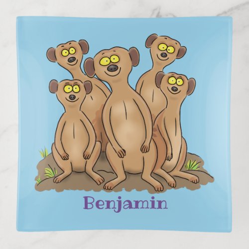 Funny meerkat family cartoon illustration trinket tray