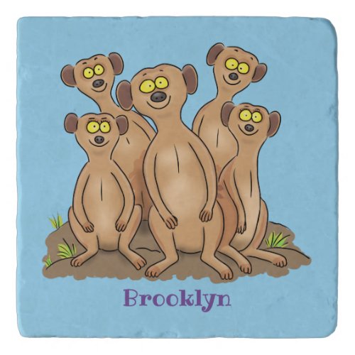 Funny meerkat family cartoon illustration trivet