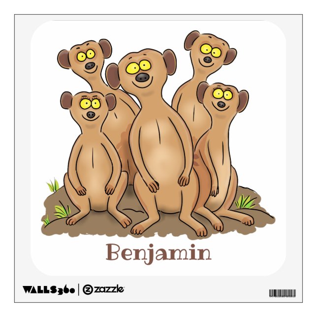 Funny meerkat family cartoon illustration wall decal (Front)