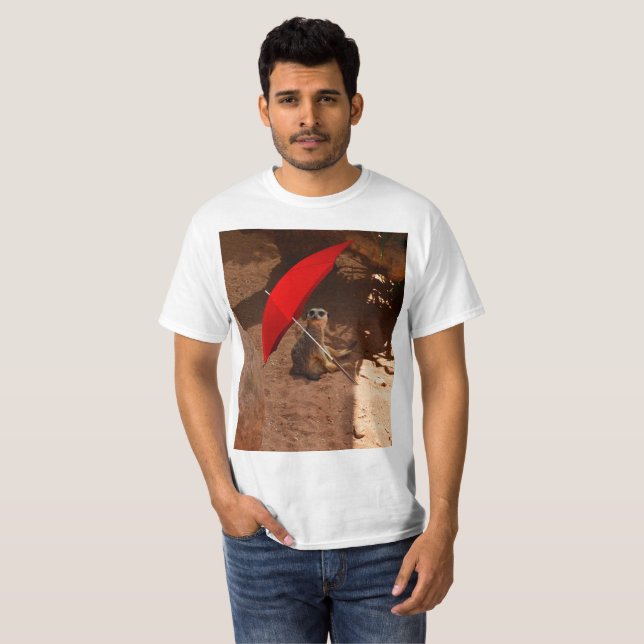 Funny Meerkat Sitting Under Umbrella, T-Shirt (Front Full)