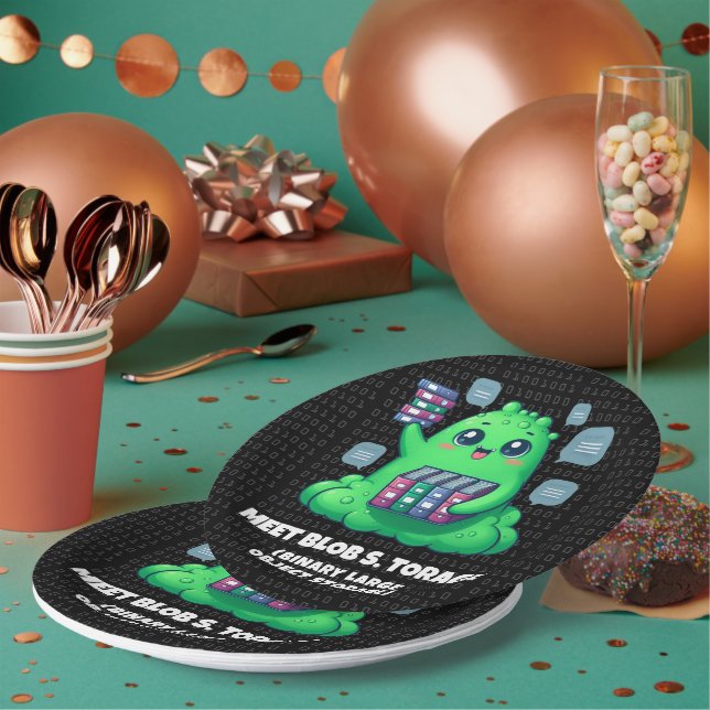 Funny Meet Blob S. Torage Binary Background Paper Plates (Multi)