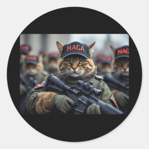 Funny Mega Cat With Rifle - Humorous Donald Trump Classic Round Sticker
