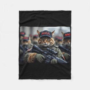 Funny Mega Cat With Rifle - Humorous Donald Trump Fleece Blanket
