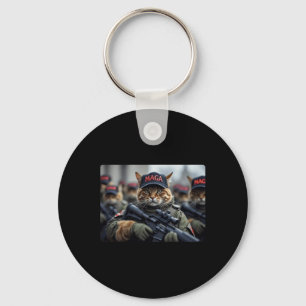 Funny Mega Cat With Rifle - Humorous Donald Trump Keychain