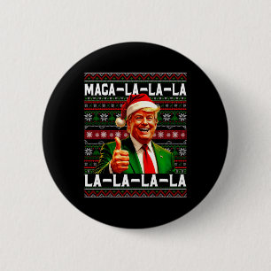 Funny Mega-la-la-la Trump Santa Hat Ugly Christmas Button