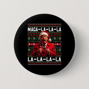 Funny Mega-la-la-la Trump Santa Hat Ugly Christmas Button