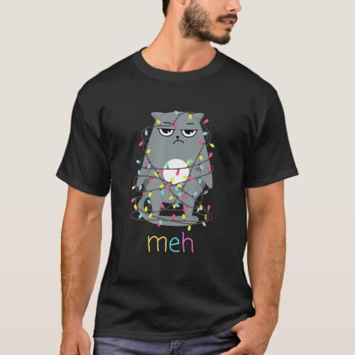 Funny Meh Cat Christmas Lights For Cat Lovers T_Shirt